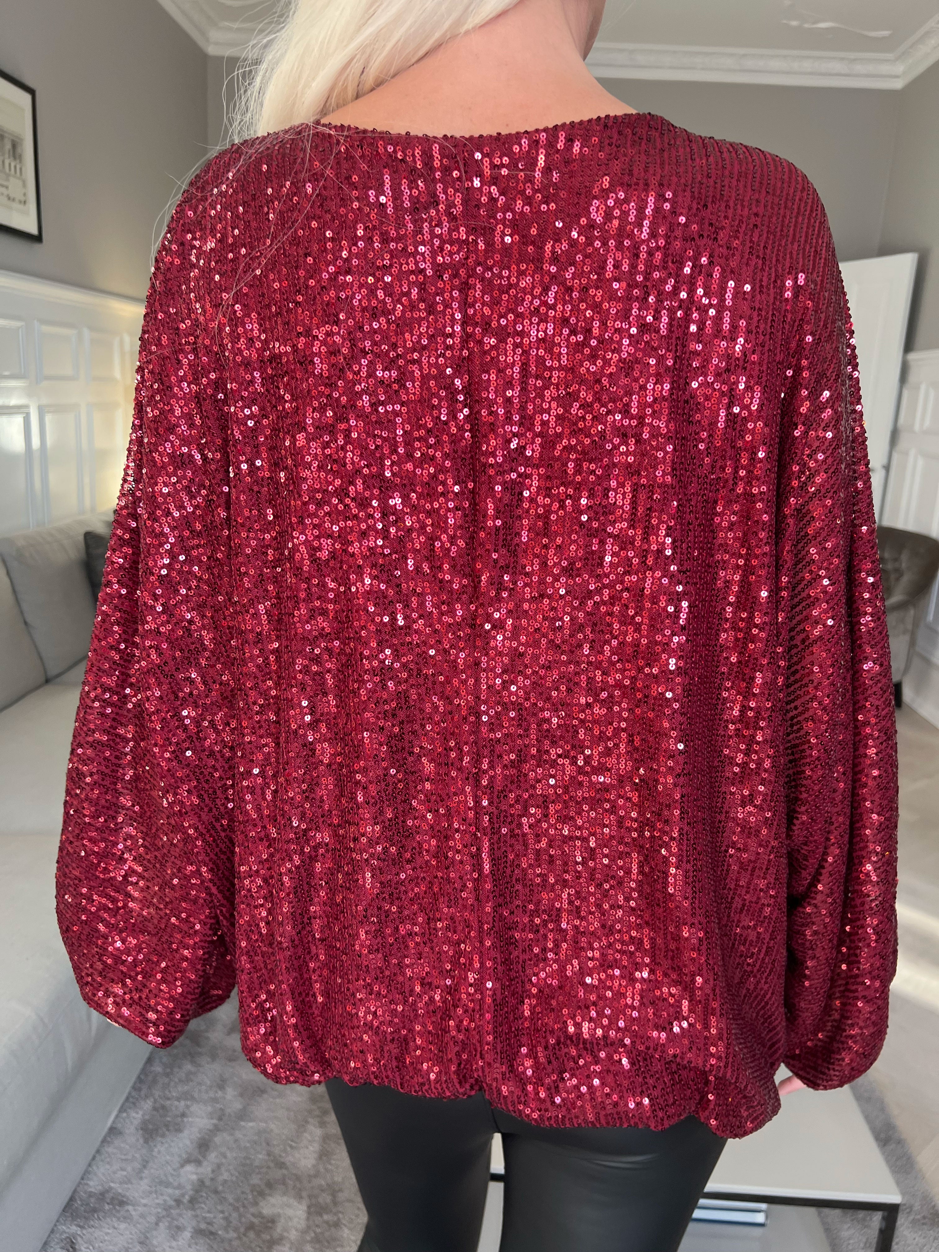 Destiny - Paillet bluse med flagermusærmer